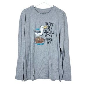 Life is Good Mens Crusher Tee Cotton Seagull French Fry Long Sleeve Gray Size XL